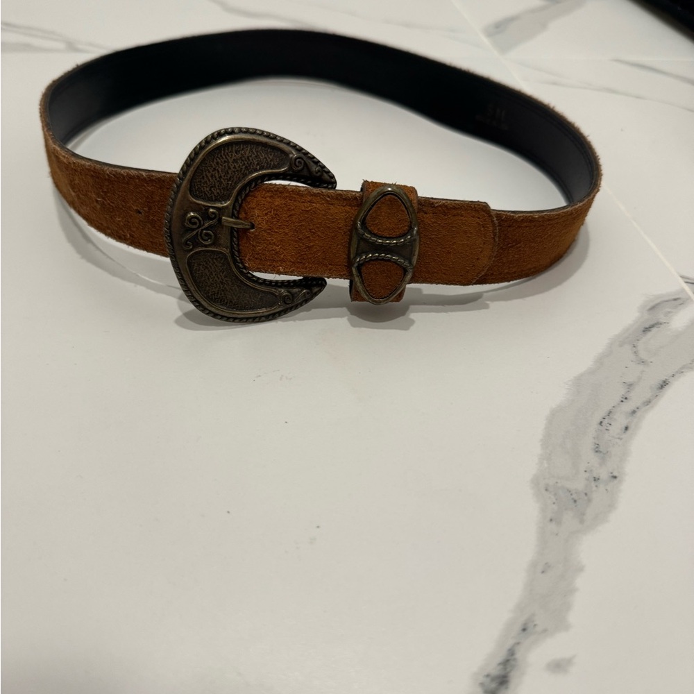 Brown Suede Belt with Antique Buckle